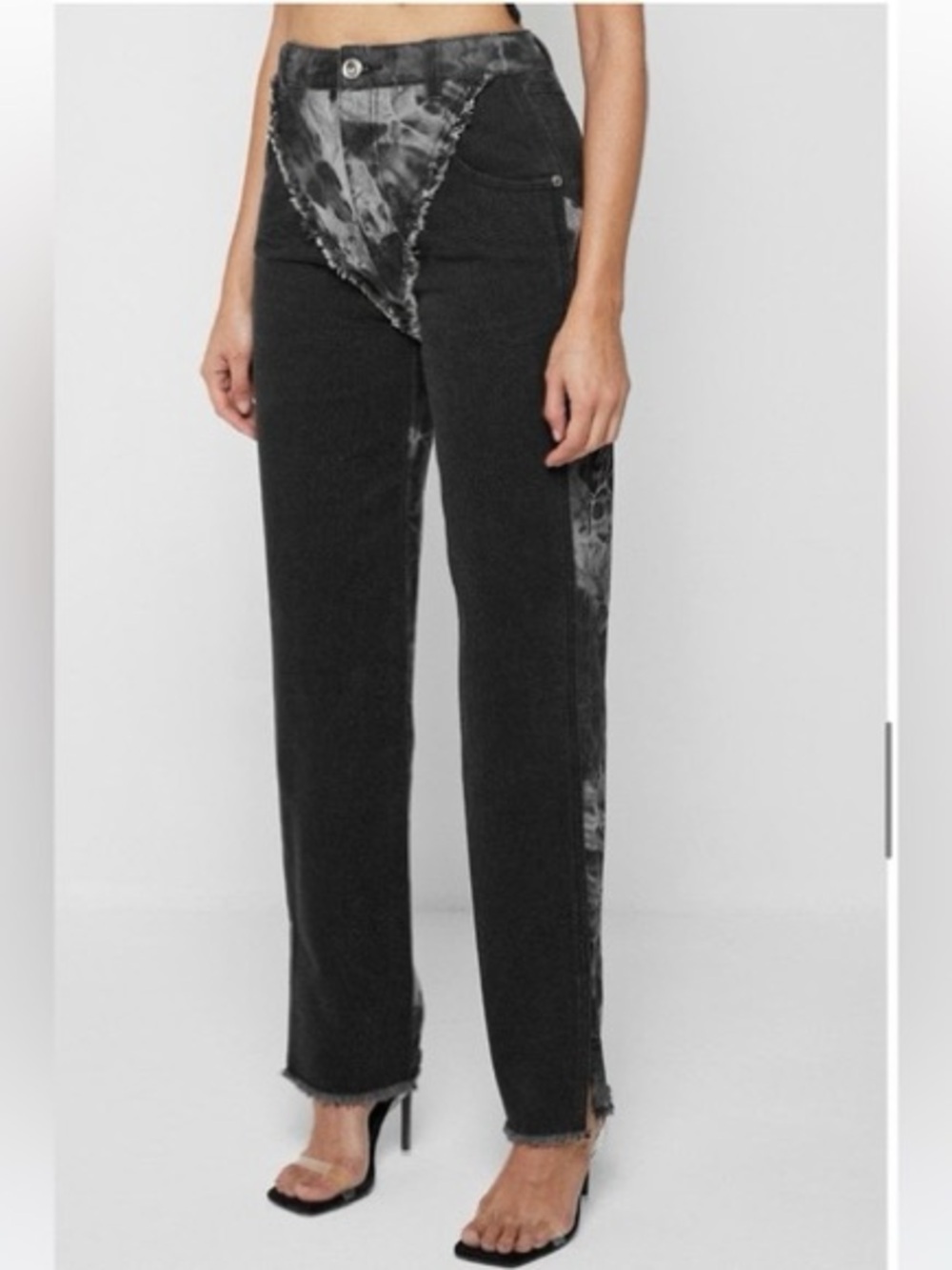 Maniere De Voir Two Tone Marbled Mom Jean Washed Black High Rise Sz 10